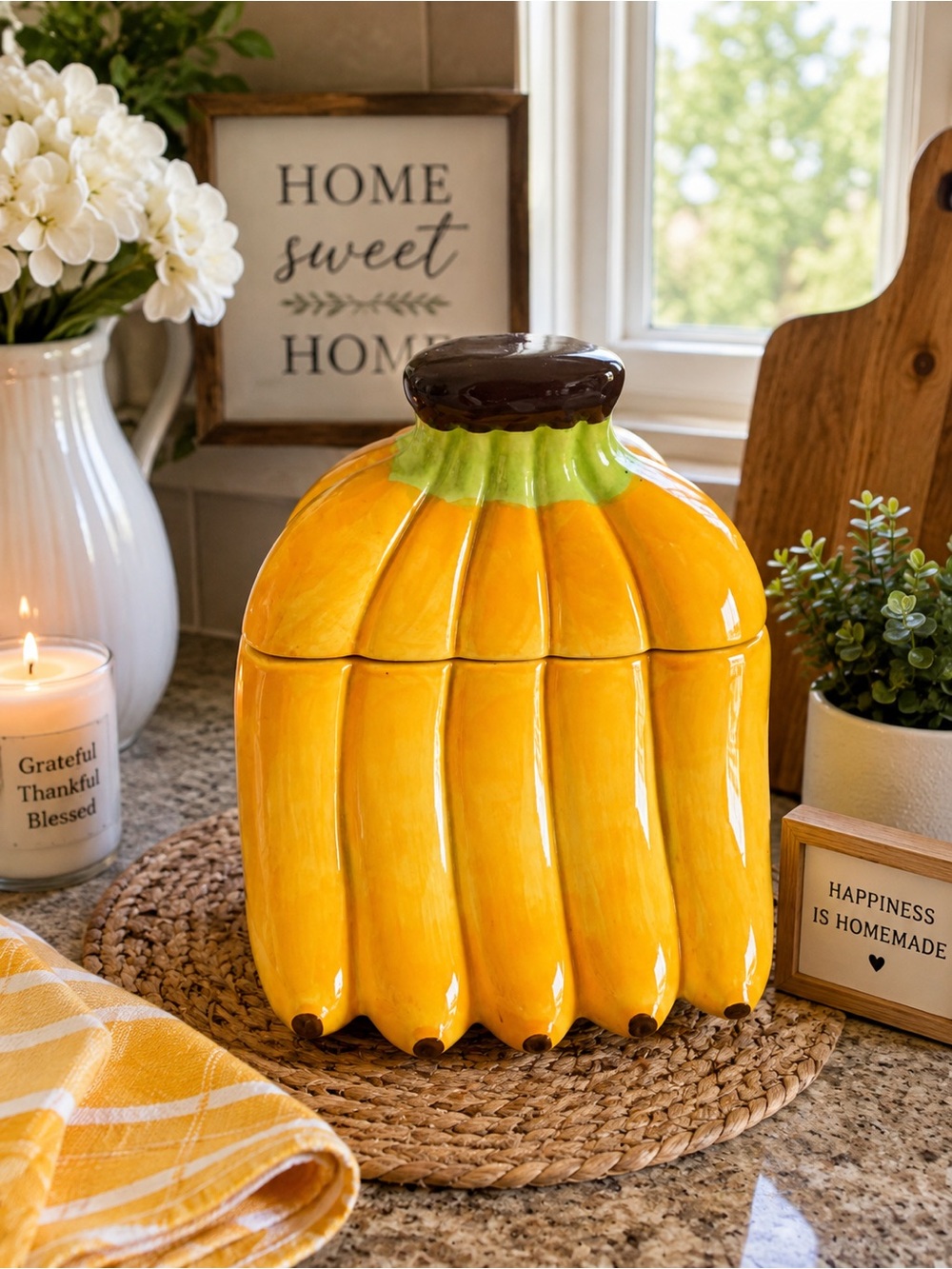 Gibson Home Fruit Samba Banana Fruit Basket Ceramic Cookie Jar Canister
